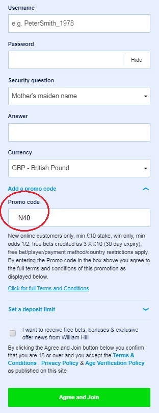 what is the promo code for william hill , william hill grand national each way how many places